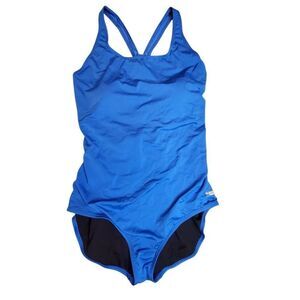 Speedo Blue One Piece Cross Back Swimsuit Bathing Suit with 50 SPF.